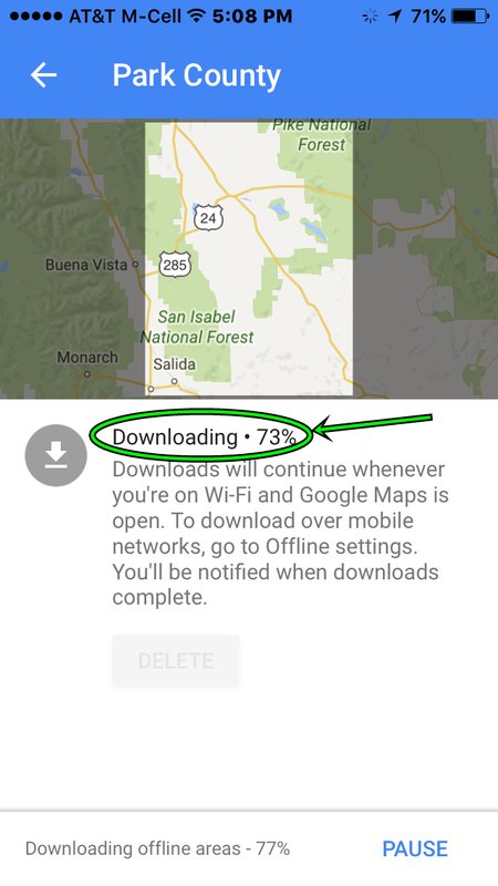 Downloading offline Google Map of Park County, CO