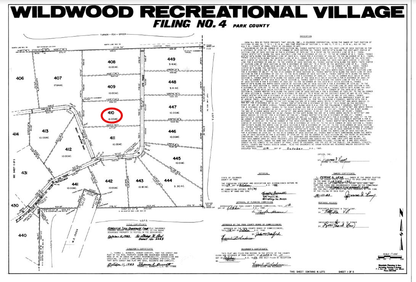Plat map for Colorado subdivision